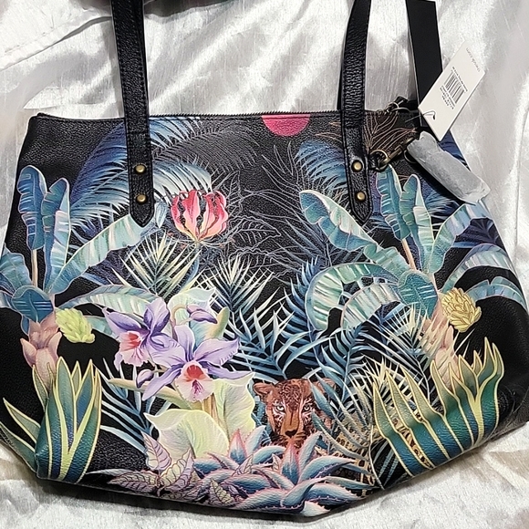 NWT THE SAK Collective Arriba Jungle Leather Tote Bag Black Cheetah Paint Look - Picture 2 of 12